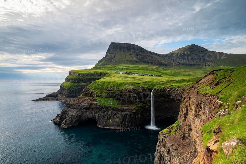 Mulafossur Waterfall, Gasadalur, Vágar Island, Faroe Islands, Denmark