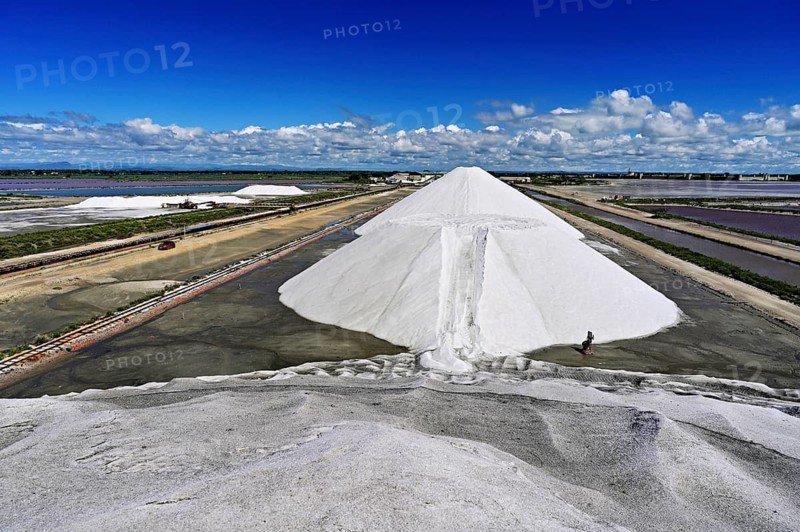 White salt cone, Salins du Midi, Aigues-Mortes, Camargue, southern France, France