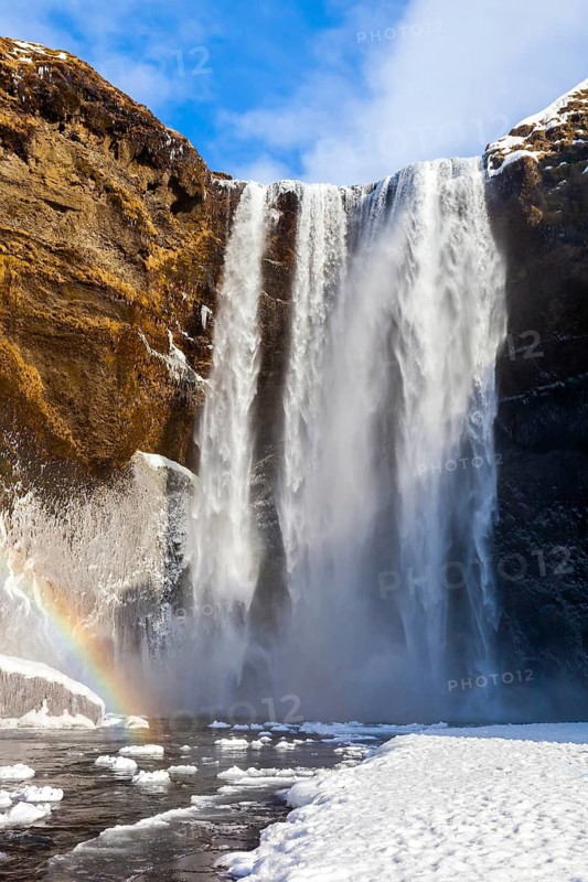 Waterfall, Skogafoss, rainbow, landscape, winter, Iceland