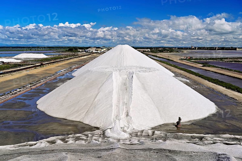 White salt cone, Salins du Midi, Aigues-Mortes, Camargue, southern France, France