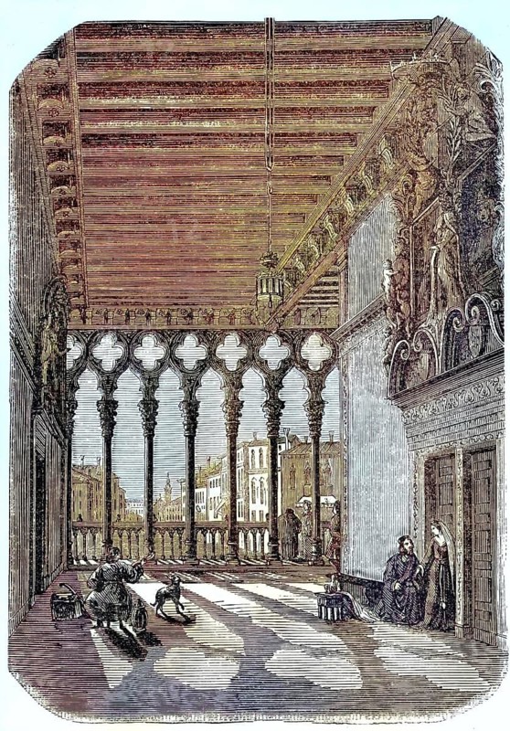 Room in the famous Ca' Foscari, Palazzo Foscari, in Venice, around 1880, Italy, illustration, reproduction from a 19th century model. Authentic, file restored for optimal use, exact date of original unknown, historical, nostalgically colored