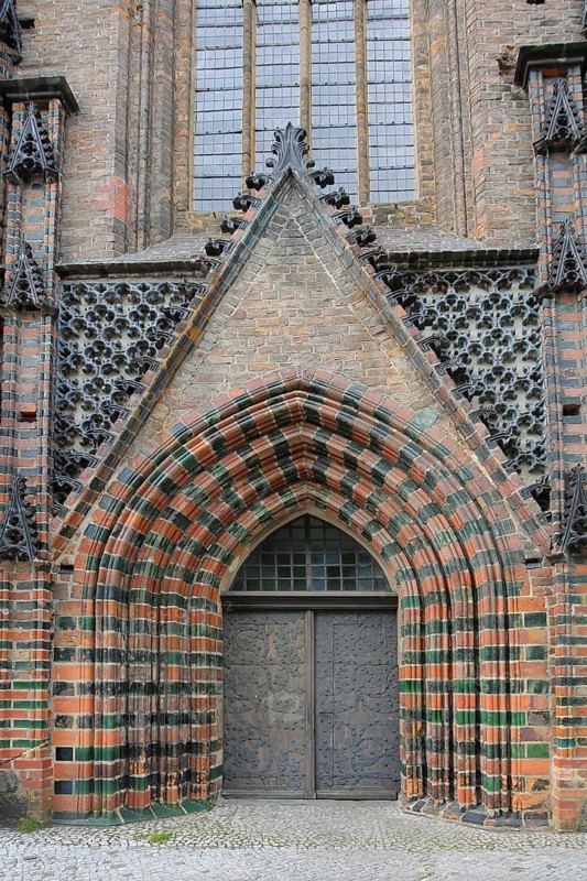 Portal of St. Catherine's Church built in 1401 brick church, brick Gothic, church portal, old town, Brandenburg an der Havel, Havelland, Brandenburg, Germany