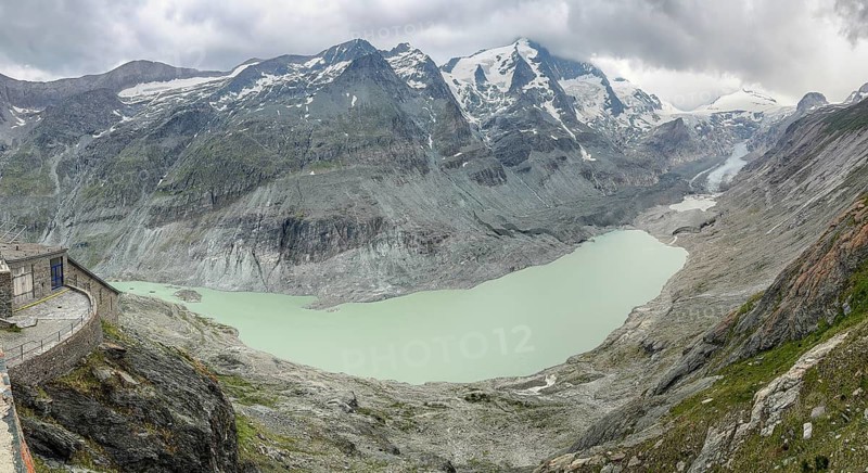 View from Franz-Josefs-Höhe of glacial lake in the middle of the Pasterze glacier, Heiligenblut, Carinthia, Austria