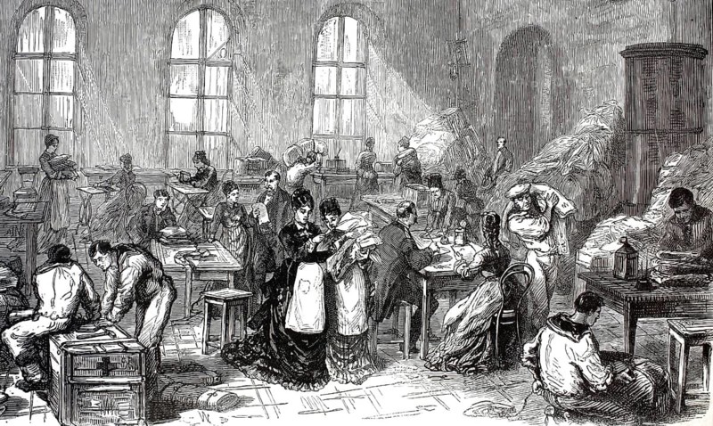 Ladies of the St Petersburg aristocracy preparing bandages and suture thread for the armies in the field in 1877 during the Russo-Turkish War, Russo-Turkish War (1877–1878), Illustration, reproduction of a 19th-century original. Authentic, file restored for optimal use, exact date of the original unknown, historical