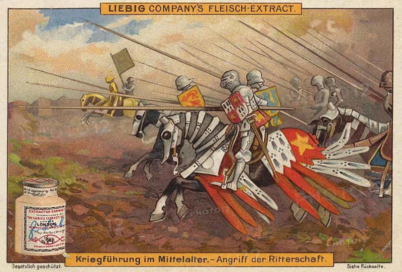 Picture series Warfare in the Middle Ages, depiction of a medieval knight attack, picture of love, digitally restored reproduction of a collector's painting from around 1900, exact date unknown