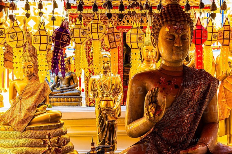 Gold-plated Buddha figures, Wat Phra That Doi Suthep temple complex, Chiang Mai, Thailand
