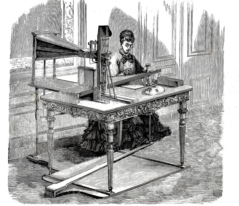 Illustration shows Euphonia, one of the first mechanical machines for generating human speech, an early mechanical speech synthesizer constructed in the 19th century by Austrian inventor Joseph Faber. The machine imitated the human anatomy of speech. She had an artificial throat, a mechanical tongue, and vocal cords. Air was forced through the system via a large bellows, illustration, reproduction of a model from the 19th century. Authentic, file restored for optimal use, exact date of submission unknown, historical