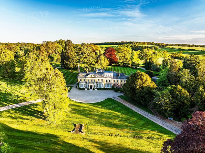 Fields and Farms over Horsebridge nad Stockbridge from a drone, Hampshire, England, United Kingdom