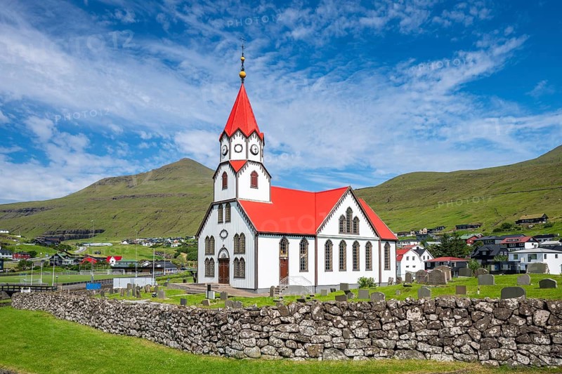 Sandavagur wooden church, Vágar island, Faroe Islands, Denmark