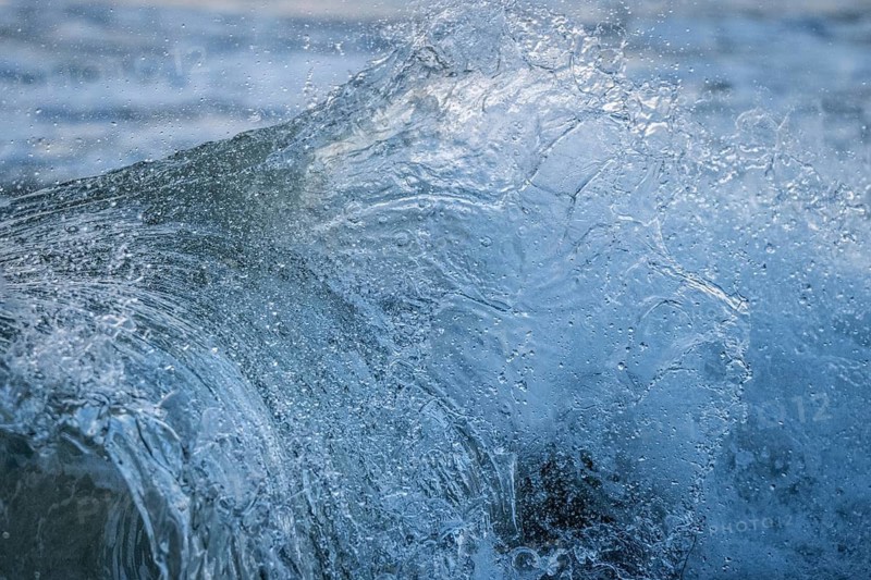 Detail, splashing water, breaking wave, Houvig Beach, North Sea, Denmark