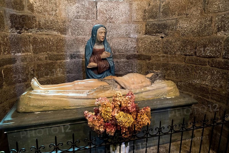Saint Urcize, Regional Natural Park Aubrac, Saint Pierre and Saint Michel church of Saint Urcize, Entombment of Christ, Auvergne Rhone Alpes, France