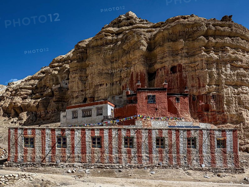 Buddhist rock monastery, Nhyphu Monastery (also known as Niphu) in Choser, Mustang, Upper Mustang, former kingdom, Himalayas, Nepal
