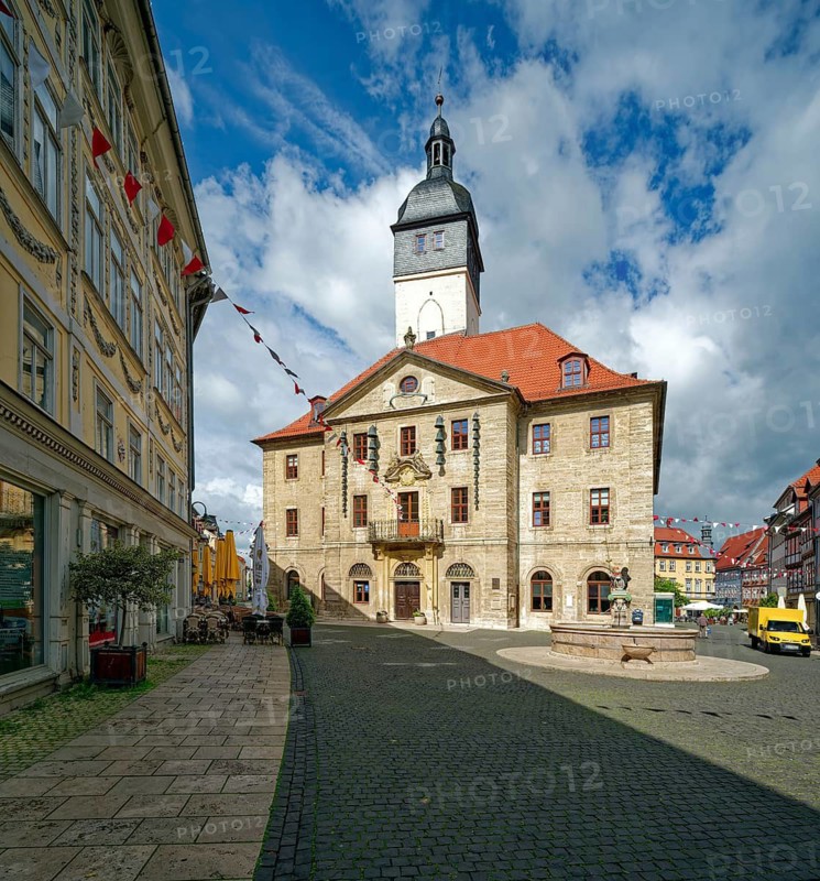 Rathausbrunnen, Town Hall, Market Square, Old Town, Kurstadt, Bad Langensalza, Thuringia, Germany