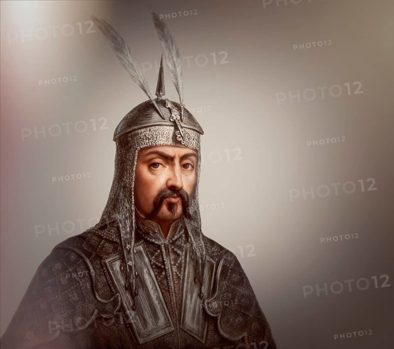 Genghis Khan, Dschingis Khan, or Chinggis Khan, born Temüjin, Temüdschin or Temüüdschin, c.?1162 – 1227, also known as Chinggis Khan, founder and first khan of the Mongol Empire, digitally edited based on a historical illustration of a 1278 portrait taken from a Yuan - Era album