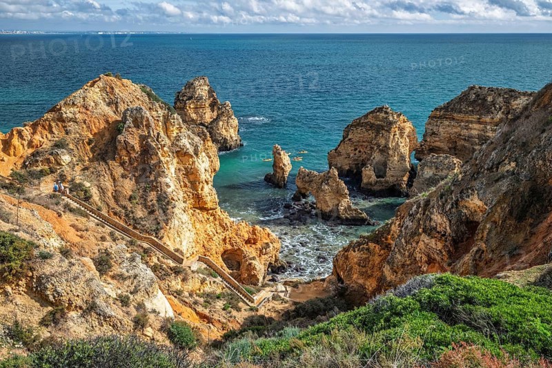 View of the breathtaking seaside cliffs around Ponte da Piedade in Lagos, Portugal