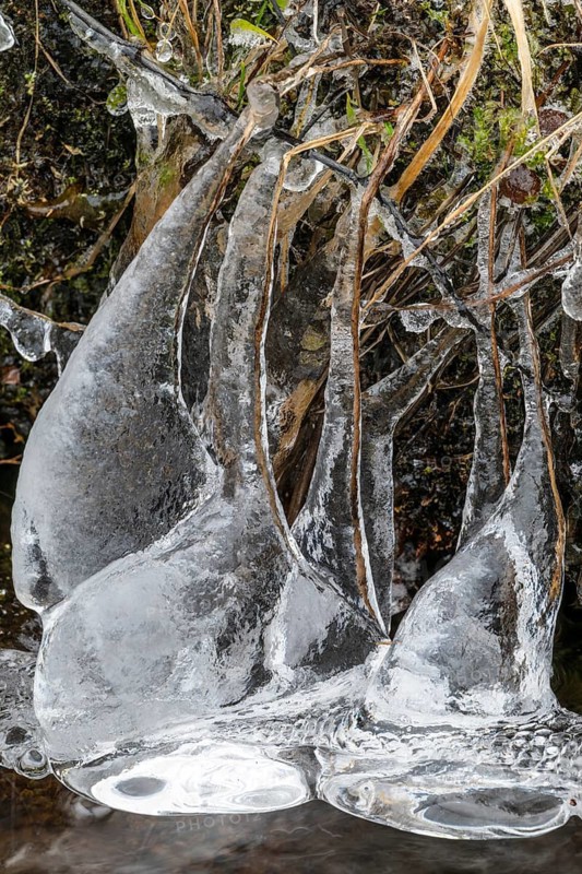 Ice formations on a stream, Dundret Nature Reserve, Gällivare, Norrbotten, Lapland, Sweden, October 2024