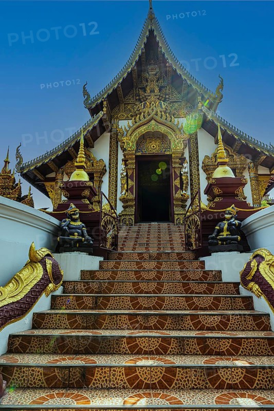 Steep stairway to Wat Phra That Doi Kham Buddhist temple complex, Chiang Mai, Thailand