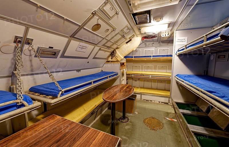 Museum submarine H.M.S.Otus. Mass, bedroom, bunk. Sassnitz, Mecklenburg-Western Pomerania, Germany