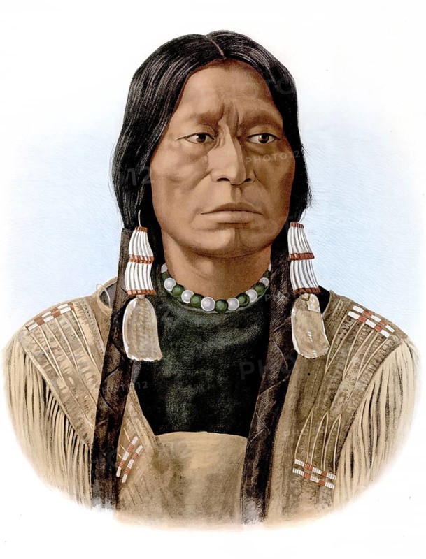 Dakota, portrait of a man from the Dakota Sioux tribe, 19th century, America, school picture, illustration, reproduction from a model from the 19th century. School picture, mural, authentic, file restored for optimal use, exact date of original unknown, historical