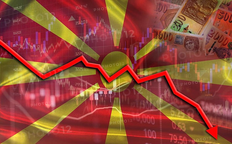 North Macedonia financial fall on economy market. Macedonian financial crisis on economic graph
