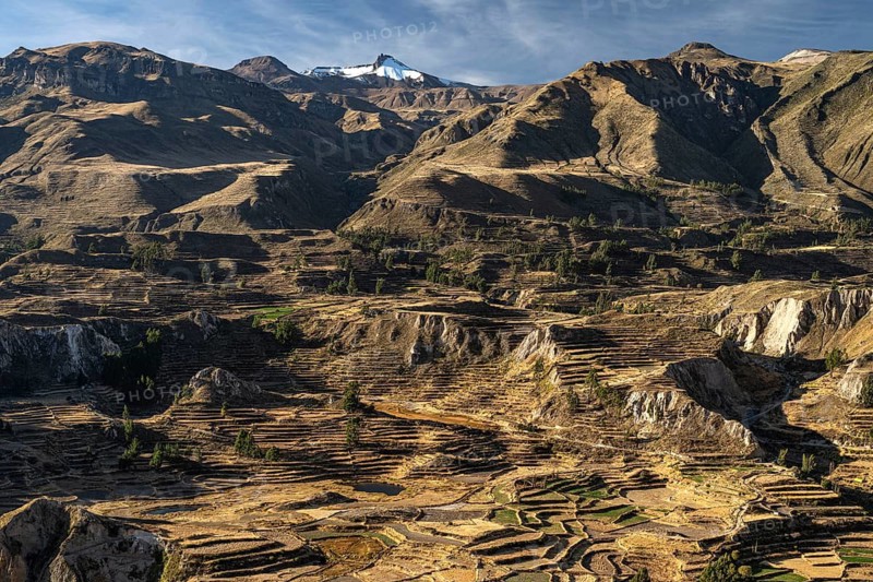 Mountain landscape with terraced fields in Colcacanon, Canon del Colca, Southern Peru, Andes, Peru, South America