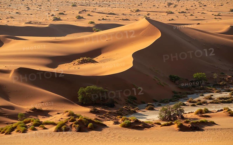 Green trees between red-yellow Namib sand dunes, Namib Desert, Namib-Naukluft National Park, Namibia