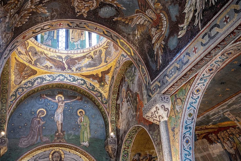 Belgrade, Serbia. April 23rd 2026. Colourful religious motifs and frescoes painted inside Ruzica Church, a Serbian Orthodox church located in the Belgrade Fortress, above the Rivers Sava and Danube, Serbia
