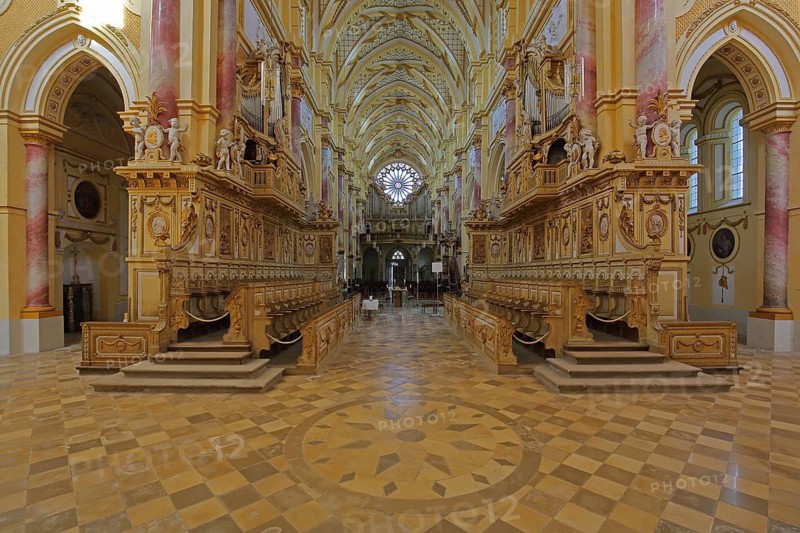Baroque monastery church choir stühl, handicraft, interior view, former Cistercian abbey, monastery, Ebrach, Steigerwald, Lower Franconia, Bavaria, Germany