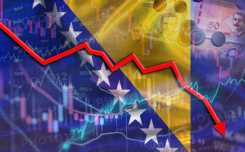 Bosnia financial fall on economy market. Bosnian financial crisis on economic graph