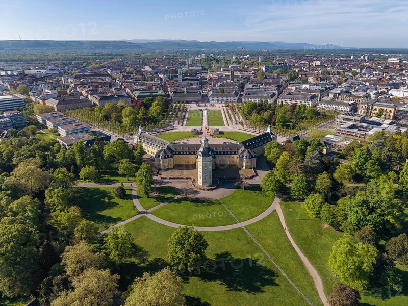 Aerial view of Karlsruhe Palace with Palace Square, Karlsruhe, Baden-Württemberg, Germany