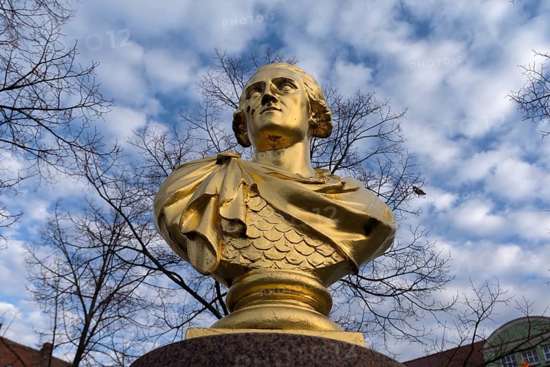 Gold-colored bust of King Frederick August the Just of Saxony, 1750-1827, Bischofswerda, Upper Lusatia, Saxony, Germany