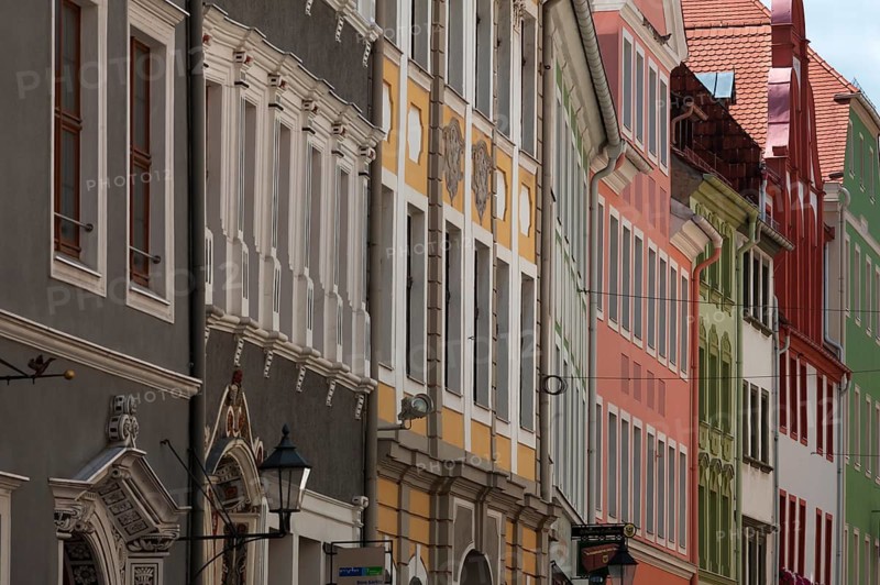 Row of houses in different architectural styles, Brüderstraße, Görlitz, Upper Lusatia, Saxony, Germany
