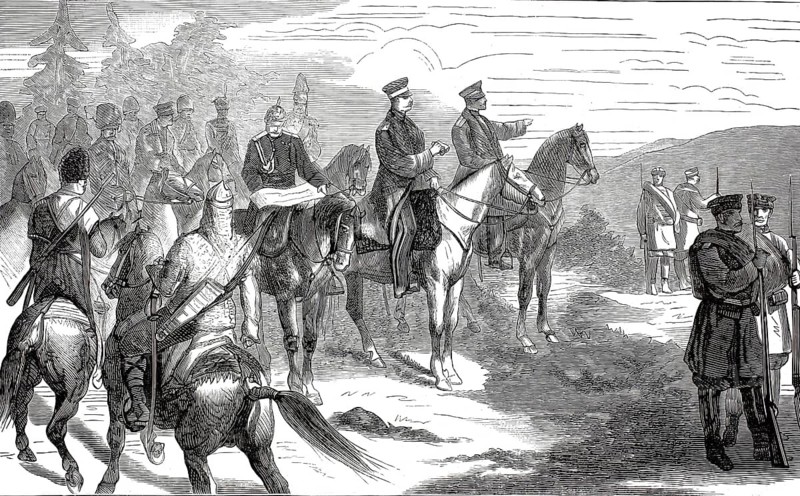 Russo-Ottoman War (1877–1878) . Cavalry of the Caucasus Army, under the supreme command of Grand Duke Nikolai Nikolayevich the Elder (1831–1891), illustration, reproduction of a 19th-century original. Authentic, file restored for optimal use, exact date of the original unknown, historical
