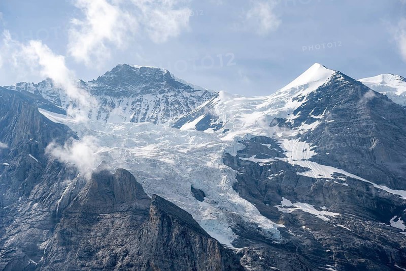Glaciated summit of Mönch and Jungfrau, Bernese Alps, Bernese Oberland, Switzerland