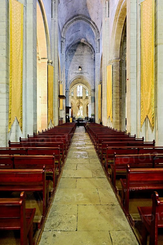 Interior view of Notre-Dame-de-la-Mer Roman Catholic Church, Saintes-Maries-de-la-Mer, Camargue, southern France, France