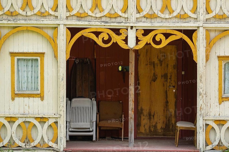Detailed view of a historic Norwegian wooden house, Kviteseid, Telemark, Norway