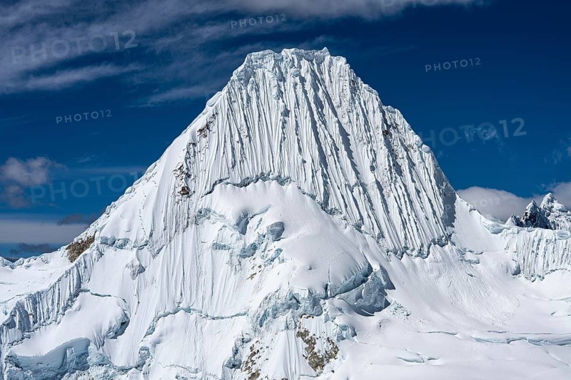 Alpamayo, southwest face, 5947 m, with the title of most beautiful mountain in the world, Cordillera Blanca, Huascaran National Park, northern Peru, Peru, South America