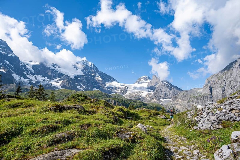 Picturesque mountain landscape with mountain peaks Breithorn and Tschingelhorn, Bernese Alps, Bernese Oberland, Switzerland