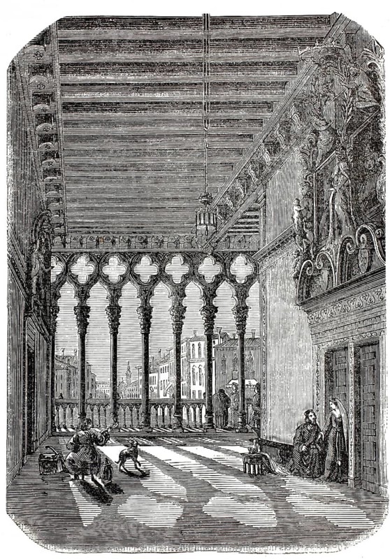 Room in the famous Ca' Foscari, Palazzo Foscari, in Venice, around 1880, Italy, illustration, reproduction from a 19th century model. Authentic, file restored for optimal use, exact date of submission unknown, historical