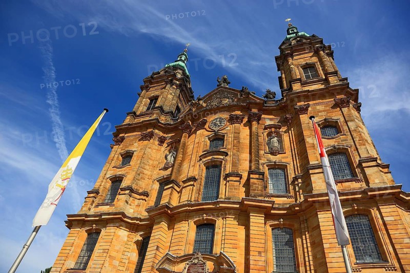 Vierzehnheiligen Basilica, Bad Staffelstein, Lichtenfels district, Upper Franconia, Bavaria, Germany. The church, built according to plans by Balthasar Neumann, is dedicated to the fourteen emergency workers