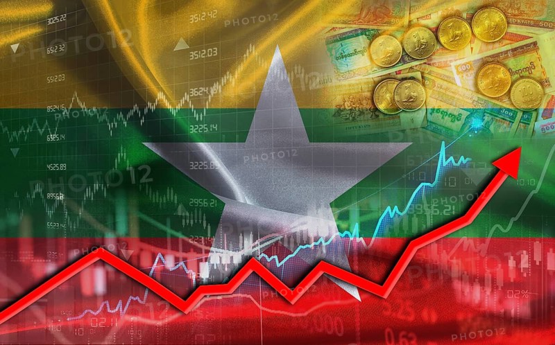 Burmese economic growth on financial graph. Myanmar financial growth on market graph