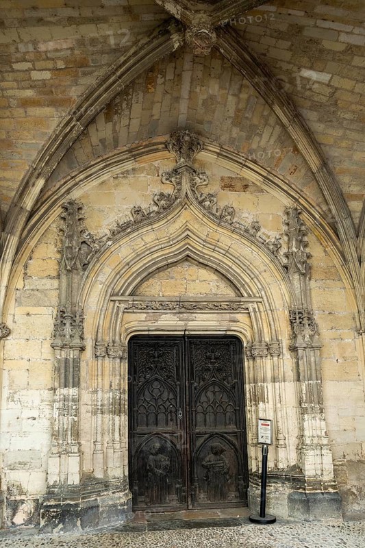 Villefranche de Rouergue. City of Art and History. The Chartreuse Saint Sauveur. Entrance of the church. Aveyron. Occitanie. France