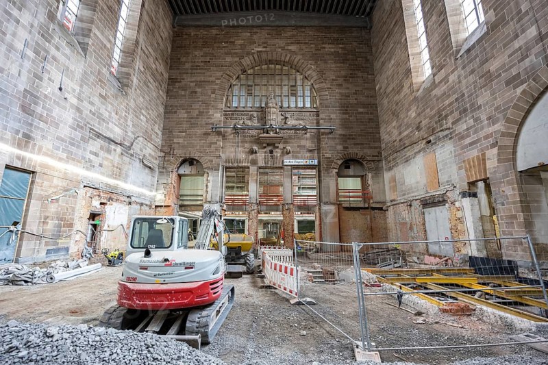 Gutted ticket hall at Stuttgart train station 21 Construction site of a new main train station in Stuttgart, Germany