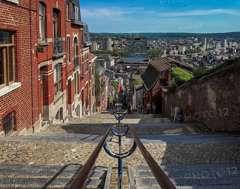 The Montagne de Bueren, Büren Treppe, tourist attraction in the old town of Liege, Belgium