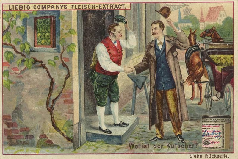 Picture series Search game puzzles, Where is the coachman?, Liebigbild, digitally restored reproduction of a collector's painting from around 1900, exact date unknown