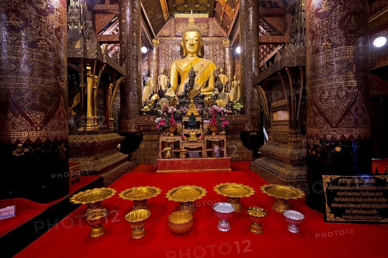 Buddha statue in Wat Xieng Tong or Vat Xienthong, Thong, Luang Prabang, Luang Prabang Province, Laos