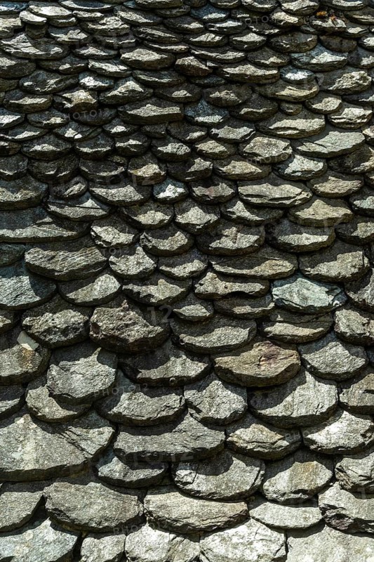 Traditional slate roof (lauze stone) in Aubrac, Aveyron department, Occitanie, France