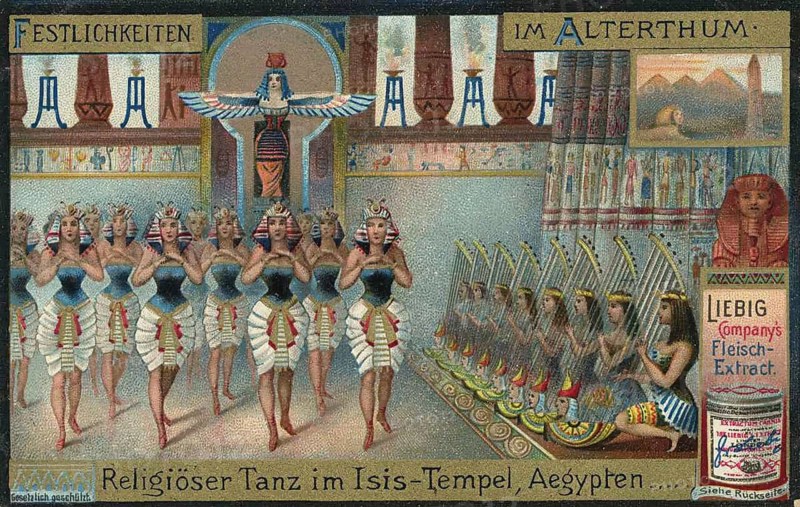 Picture series Festivities in Antiquity, Religious Dance in the Temple of Isis, Egypt, Liebigbild, digitally restored reproduction of a collector's painting from around 1900, exact date unknown