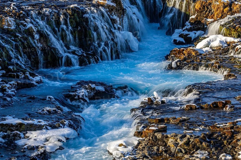 Brúarfoss, waterfall, snow, winter, Golden Circle, Iceland, Scandinavia