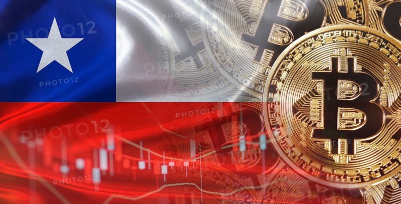 Bitcoin cryptocurrency with Chilean flag. Investors in Blockchain Technology with Chile flag background